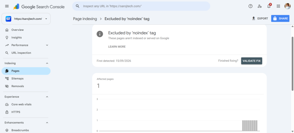 Excluded by ‘noindex’ Tag error
